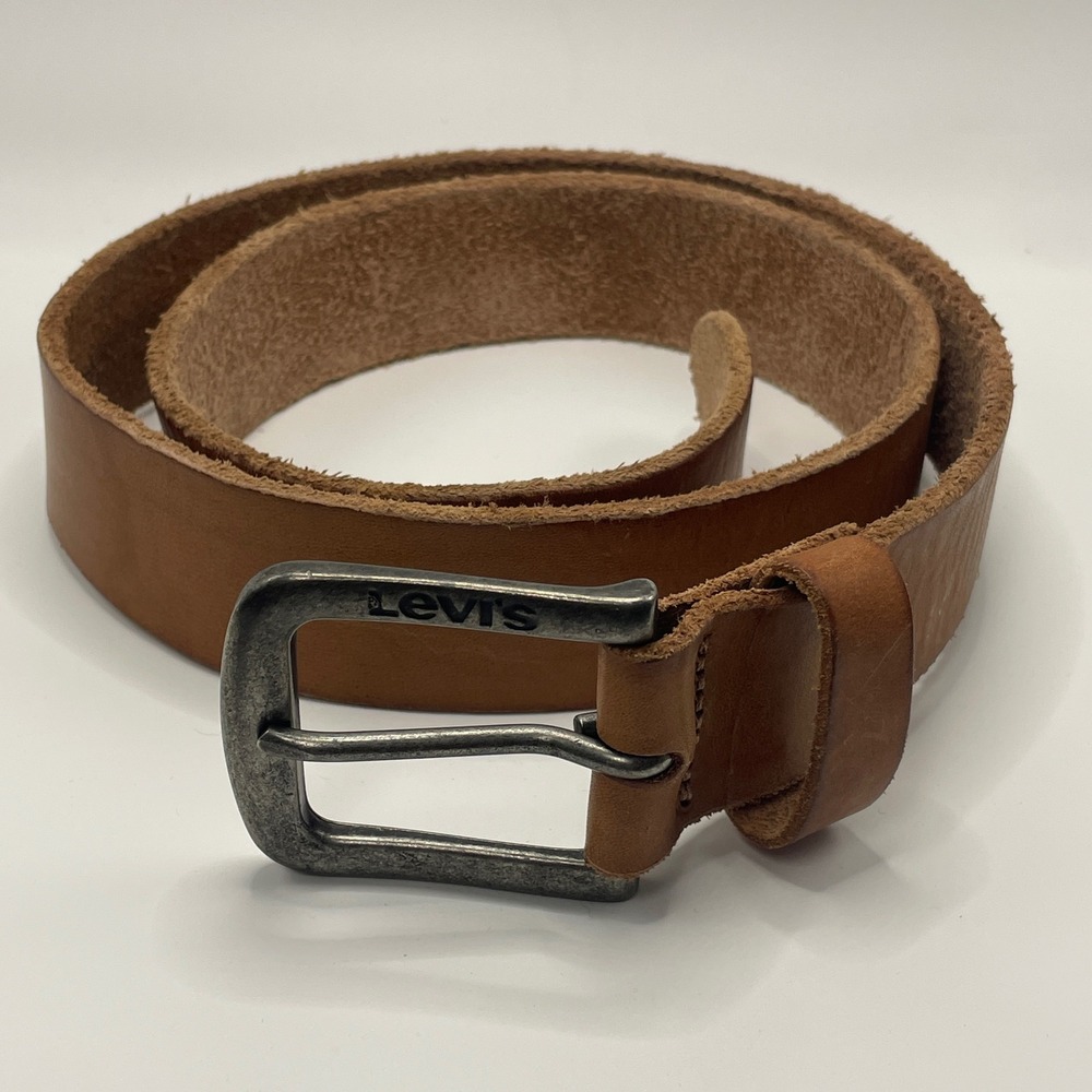 Vintage Levi's Leather Belt Brown USA Made Silver Buckle Mens 36 Fits 30-34